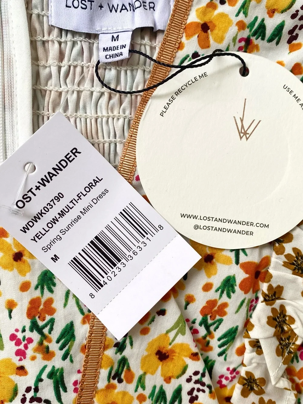 Lost + Wander NWT Spring Sunrise Yellow Multi Floral Tiered Mini Dress, Size M - Picture 7 of 12